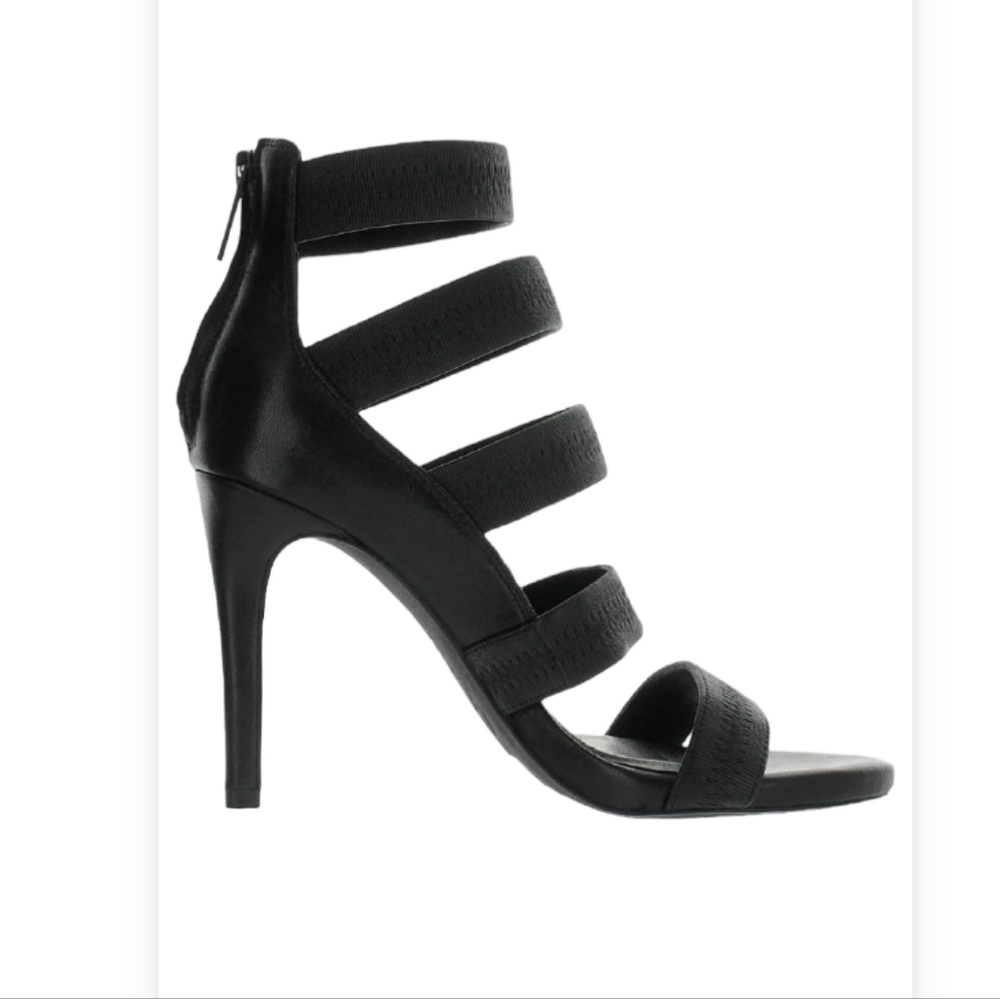 JANA WOMENS BLACK LEATHER STRAPPY HEELS Size 37-US 6 1/2